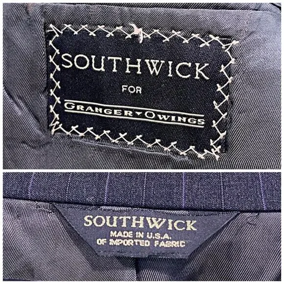 Southwick Bespoke Striped 3 Button Suit Gray Wool Mens 44R 36x31 Pleated Pants